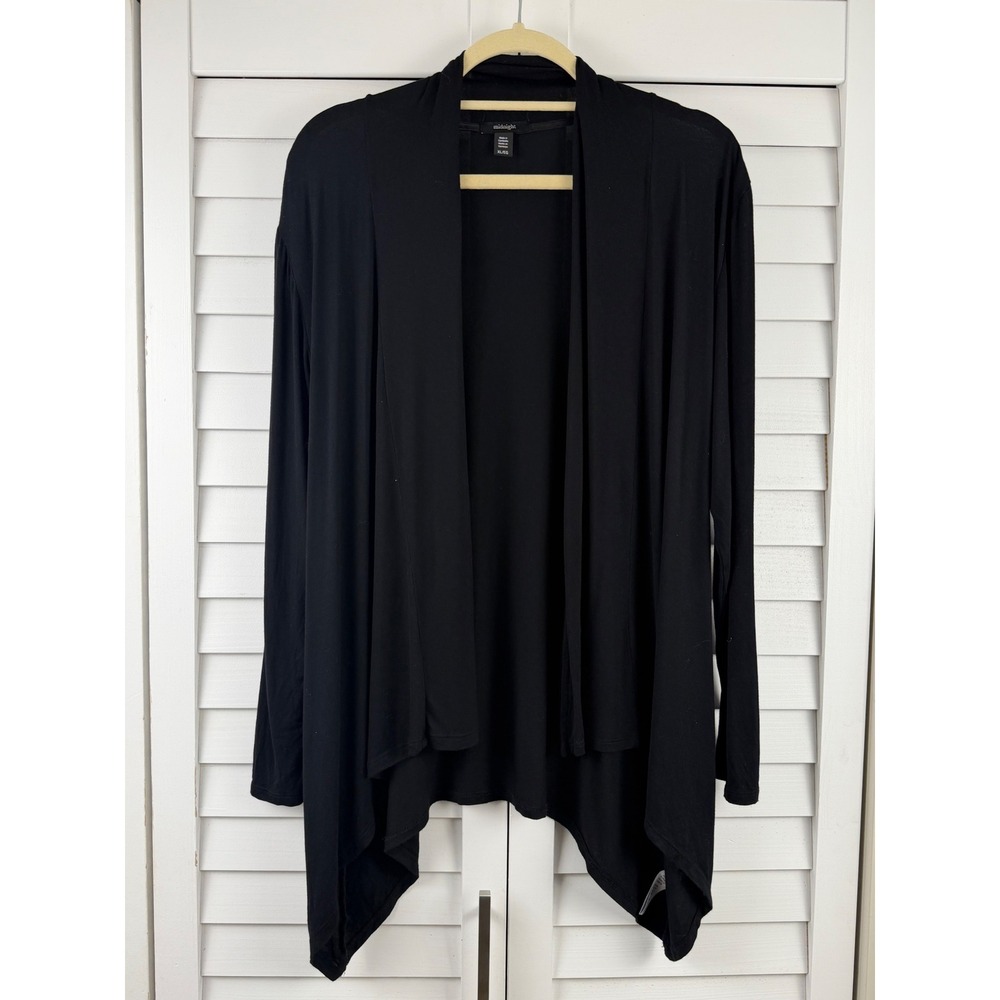 Midnight Cardigan XL Black Open Front Draped Asymmetrical Hem Long Sleeve